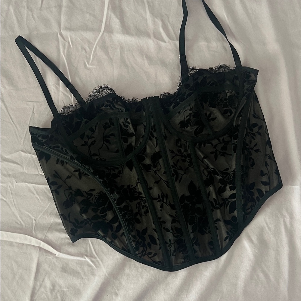Black Floral Lace Corset Top
